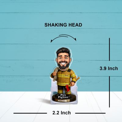 Personalized Firefighter Heo Bobblehead Caricature with Solar Powered Moving Head Creative Desk & Office Table Decor Unique Gift for Firemen